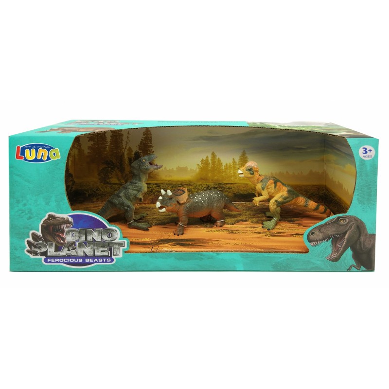 LUNA Ensemble de jeu dinosaures 3 pièces Triceratops  T-rex Pachycephalosaurus