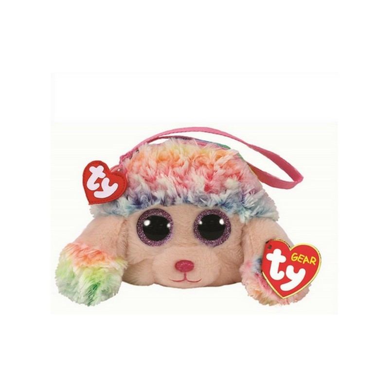 TY PELUCHE PORTE MONNAIE CANICHE AVEC GLITTER YEUX RAINBOW TY95200