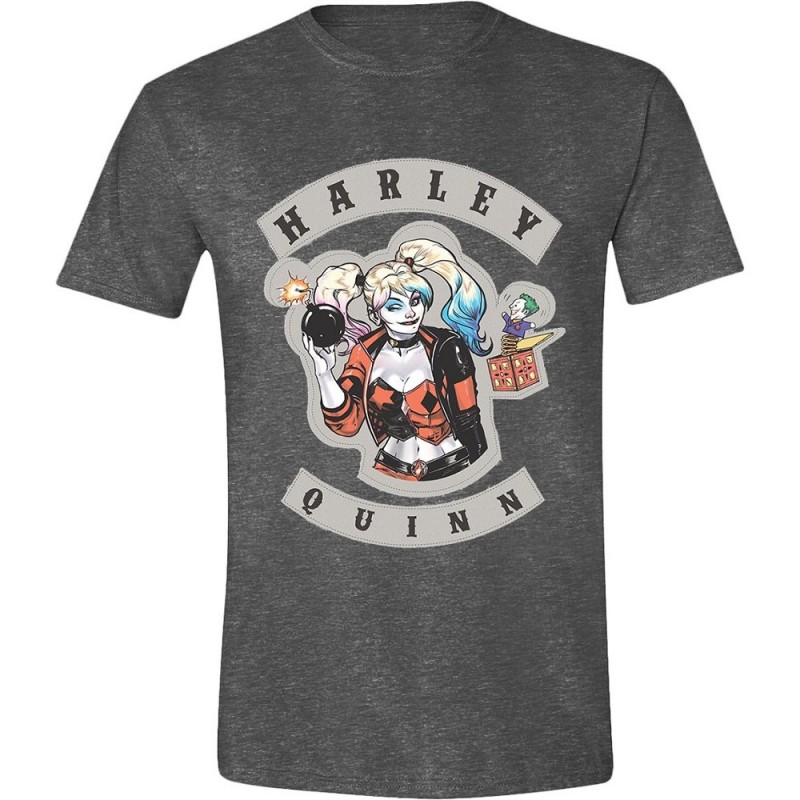 DC Comics - Harley Quinn Patch Men T-Shirt - Dark Heather -Taille  Large