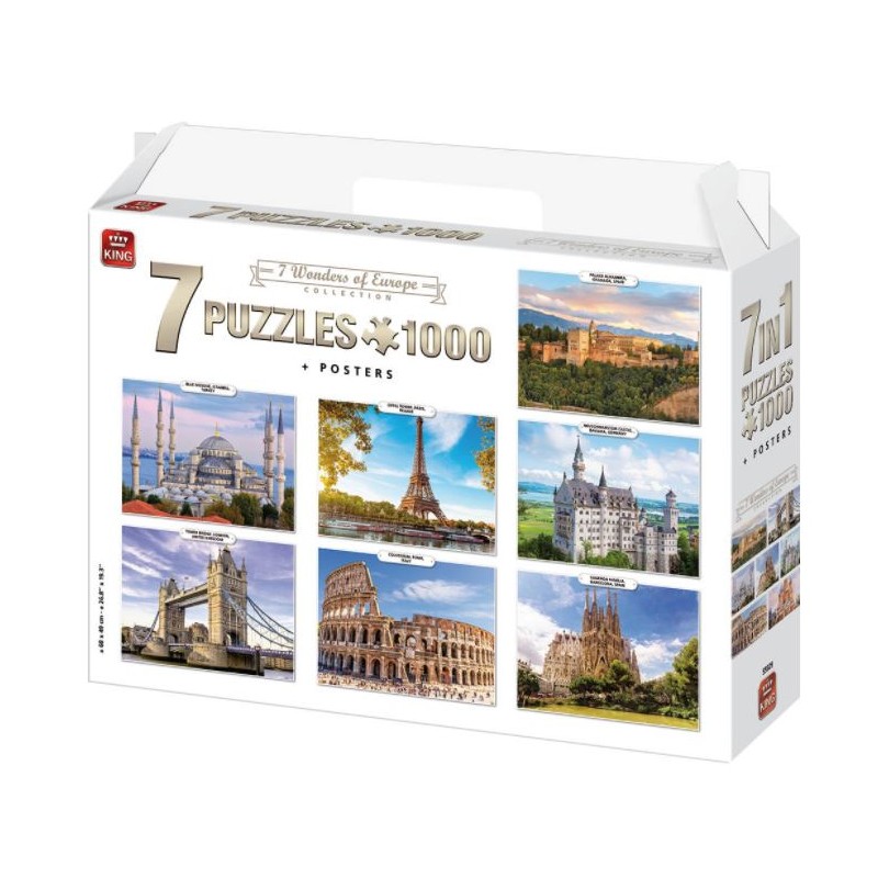 KING 7 Puzzles de 1000 pièces 7 MERVEILLES D'EUROPE / 7 Wonders of Europe  55929